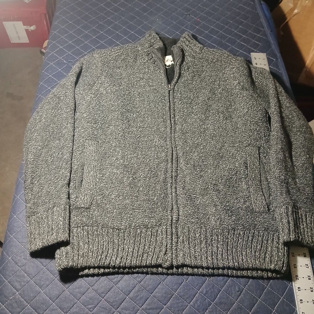 Field and Stream Sweater Mens Large Black White Gray Fuzzy Lined